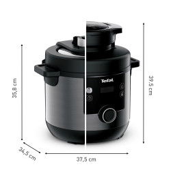 Мултикукър под налягане Tefal Turbo Cuisine & Fry CY778830, 70 kPa, 1200W, 7.6 л, 15 програми, Незалепващо покритие, Поддържане на топлина, Дигитален контрол, Черен