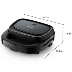 Сандвич тостер Philips HD2331/90 Series 3000, 750 W, За 2 филии/4 триъгълни сандвича, Незалепващи алуминиеви плочи, Черен