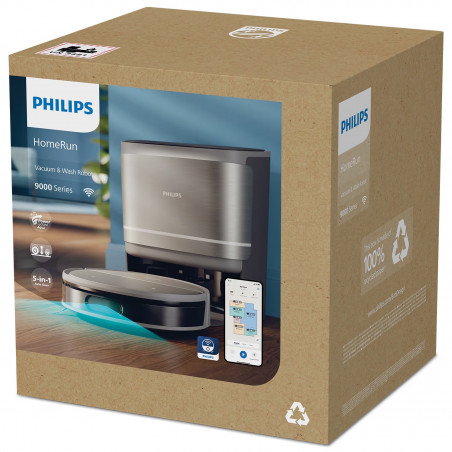 Прахосмукачка робот Philips Series 9000 XU9100/10, 6500 mAh, 8000 Pa, WiFi, LiDAR, PowerCyclone, EPA 11, Сухо/мокро почистване, Бронз/златист
