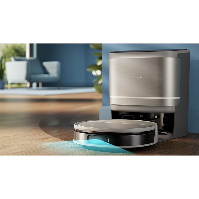 Прахосмукачка робот Philips Series 9000 XU9100/10, 6500 mAh, 8000 Pa, WiFi, LiDAR, PowerCyclone, EPA 11, Сухо/мокро почистване, Бронз/златист