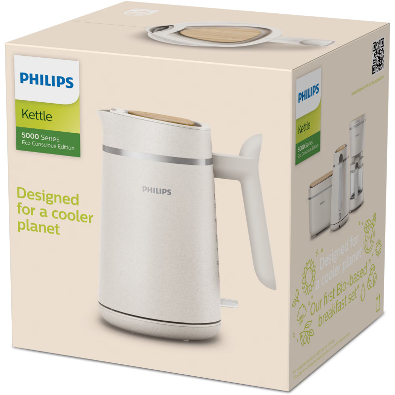 Електрическа кана Philips HD9365/10 Conscious collection, 2200 W, 1.7 л, Автоматично изключване, Филтър срещу варовик, Матово бял
