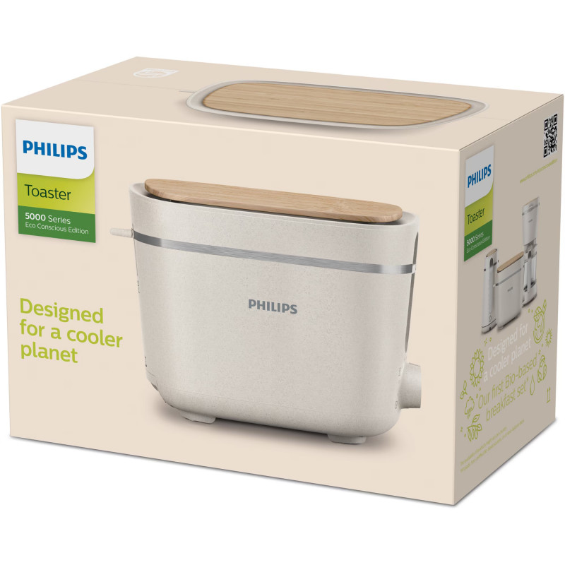 Тостер Philips HD2640/10 Conscious collection, 830 W, За 2 филии, 8 нива на изпичане, Тавичка за трохи, Размразяване, Претопляне, Матово бял