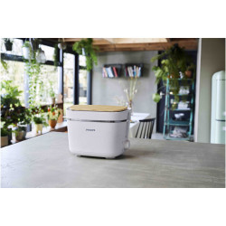 Тостер Philips HD2640/10 Conscious collection, 830 W, За 2 филии, 8 нива на изпичане, Тавичка за трохи, Размразяване, Претопляне, Матово бял