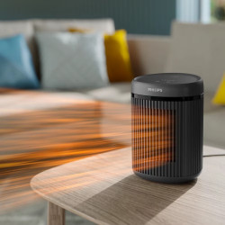Вентилаторна печка-духалка с керамичен нагревател Philips CX2120/01, 600/1500 W, За до 15м2, 3 температурни настройки, Защита от преобръщане, Черен