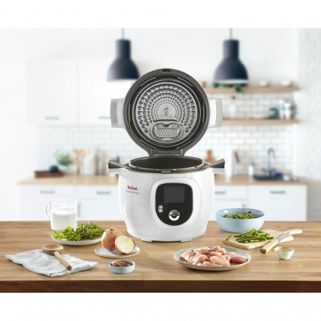 Мултикукър Tefal CY851130 Cook4me, 1600 W, 6 л, 6 режима на готвене, 150 вградени рецепти, Отложен старт, Запазване на топлина, Бял