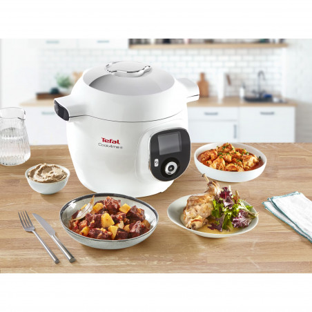 Мултикукър Tefal CY851130 Cook4me, 1600 W, 6 л, 6 режима на готвене, 150 вградени рецепти, Отложен старт, Запазване на топлина, Бял
