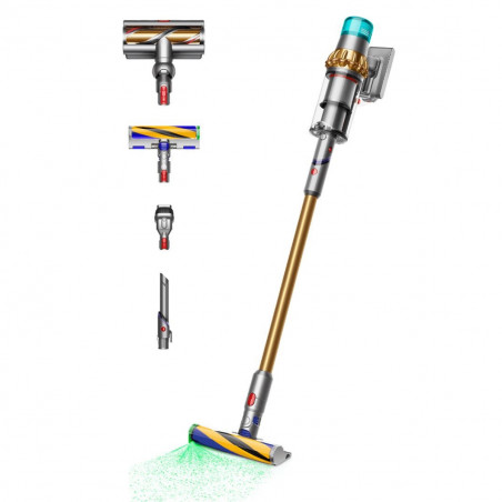 Вертикална прахосмукачка Dyson V15 Detect Аbsolute 447000-01, 660W, 0.76 л, 60 мин автономия, Сензори, 3 режима, LCD, Сив/златист