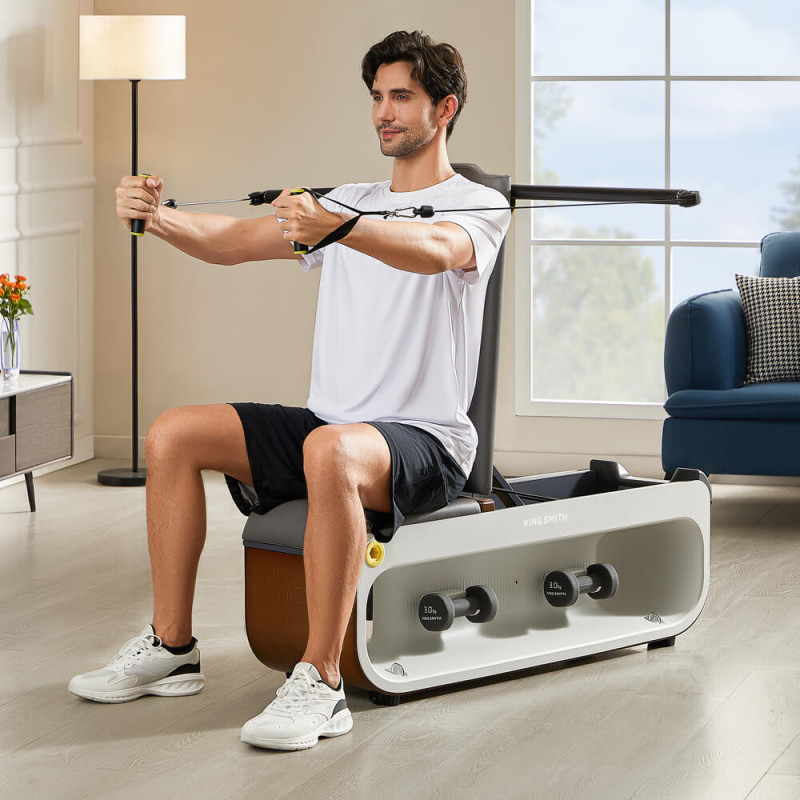 Мултифункционална лежанка Xiaomi KingSmith FВВ1С , 2 степени на наклон, Цяло тяло, Сгъваема, 15 аксесоара, Бял/кафяв