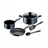 Комплект съдове за готвене Tefal C2678074 Starter Black, 6 ч, Титениево покритие, Без PFOA, Thermo-Fusion, Thermo-Signal, Индукция, Черен