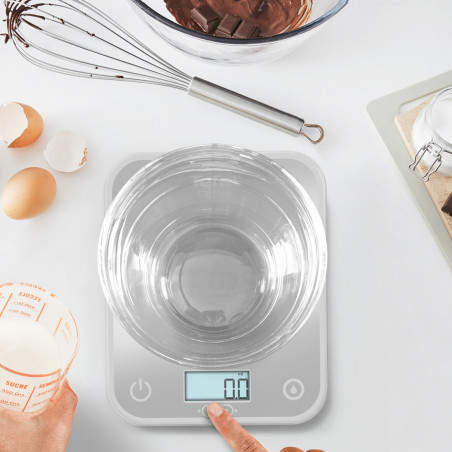 Кухненска везна Tefal Optiss BC50U4V0, До 5 кг, ТАРА, LCD, Стъкло, Големи цифри, Сребрист