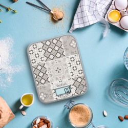 Кухненска везна Tefal Optiss BC50D6V0, До 5 кг, ТАРА, LCD, Стъкло, Големи цифри, Сив/декоративен десен