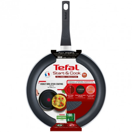 Тиган Tefal C2720453 Start&Cook, 24 см, Титаниево покритие, Thermo-signal, Thermo-Fusion, Индукция, Черен