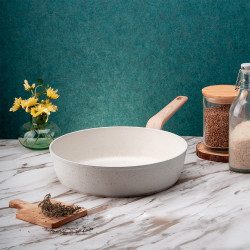 Дълбок тиган Voltz Nice OV54419E26D, 26x7 см, Незалепващо покритие, Индукция, Кремав меланж