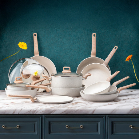 Дълбок тиган Voltz Nice OV54419E26D, 26x7 см, Незалепващо покритие, Индукция, Кремав меланж