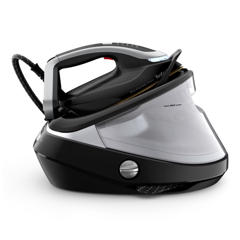 Парогенератор Tefal Pro Express Vision GV9821E0, 3000 W, 9 bar, 1.2 л, 800 g/min, Smart Steam, Система против капене и варовик, Вертикално гладене, Черен/сив