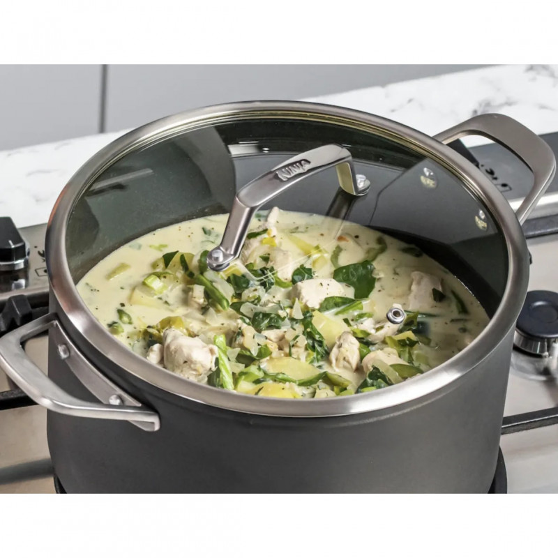 Комплект тенджери и тигани Ninja Zerostick Premium C35005DE, 9 части, Незалепваща технология, До 260C, Индукция, Черен