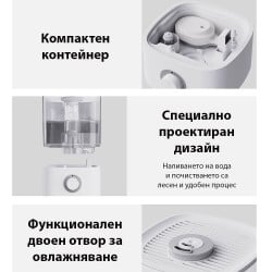 Овлажнител за въздух Xaomi Lydsto F100, До 20 м2, 200 л/ч, 2.5 л, 3 нива, Автоматично спиране, Бял