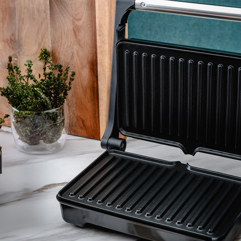 Грил скара Rosberg R51442I, 1500W, Отваряне на 180 гр, Незалепваща, Тава за мазнина, Инокс/черен