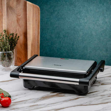 Грил скара Rosberg R51442I, 1500W, Отваряне на 180 гр, Незалепваща, Тава за мазнина, Инокс/черен