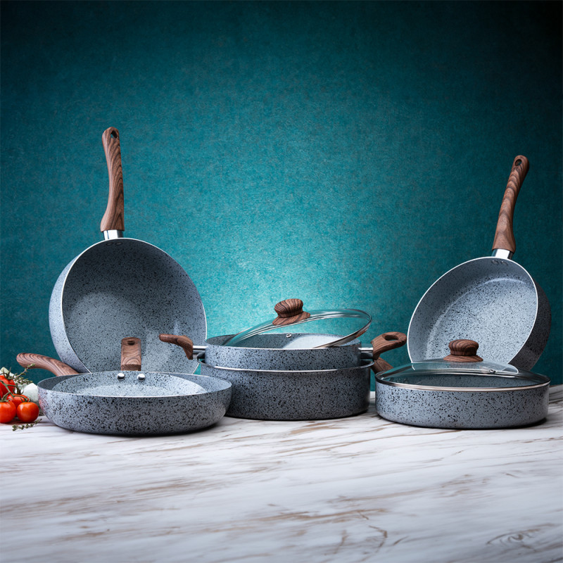 Тиган с капак Oliver Voltz Siena OV51319J24CD, 24 см, Дълбок, Мраморно покритие, Индукция, Сив