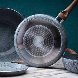 Тиган с капак Oliver Voltz Siena OV51319J28CD, 28 см, Дълбок, Мраморно покритие, Индукция, Сив