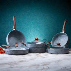 Тиган с капак Oliver Voltz Siena OV51319J28CD, 28 см, Дълбок, Мраморно покритие, Индукция, Сив
