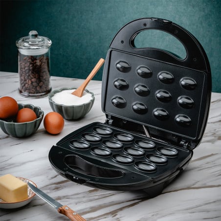 Уред  за сладки орехчета Rosberg R51442D, 800W, За 12 сладки, Незалепващи плочи, Черен