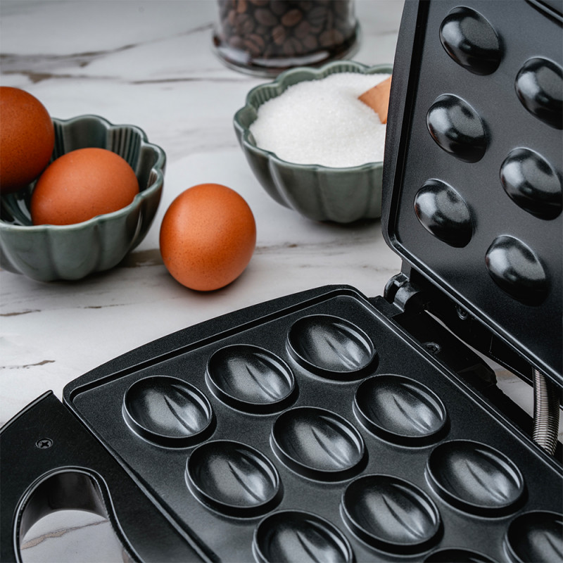 Уред  за сладки орехчета Rosberg R51442D, 800W, За 12 сладки, Незалепващи плочи, Бял