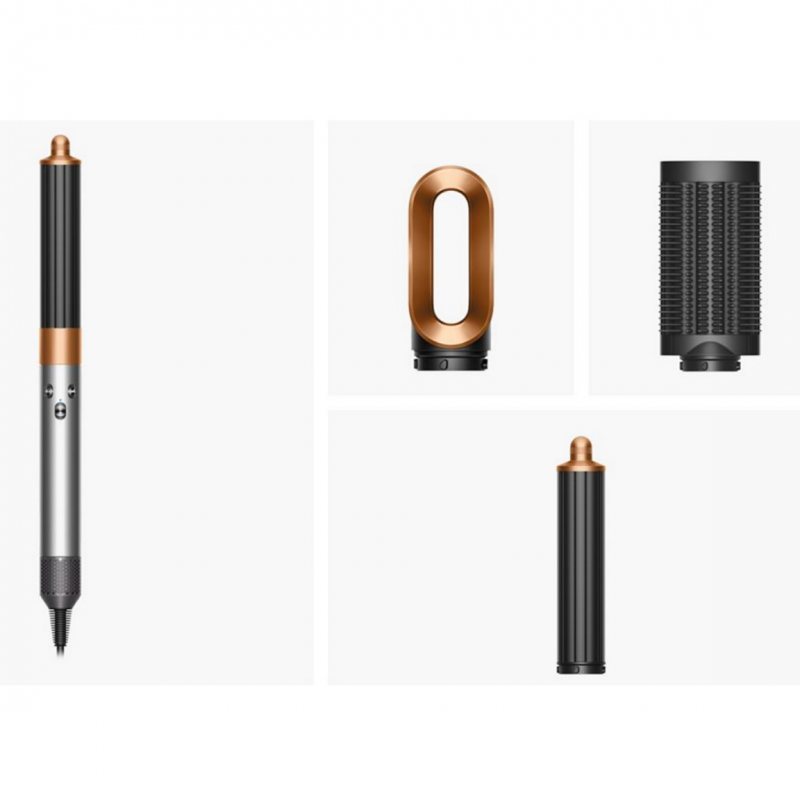 Маша за коса Dyson HS02 Airwrap Origin 112875-01, 1300W, 13.5 l/s, 3 скорости, 3 темп, Автоматично къдрене, Защита от топлинно увреждане, Никел/меден