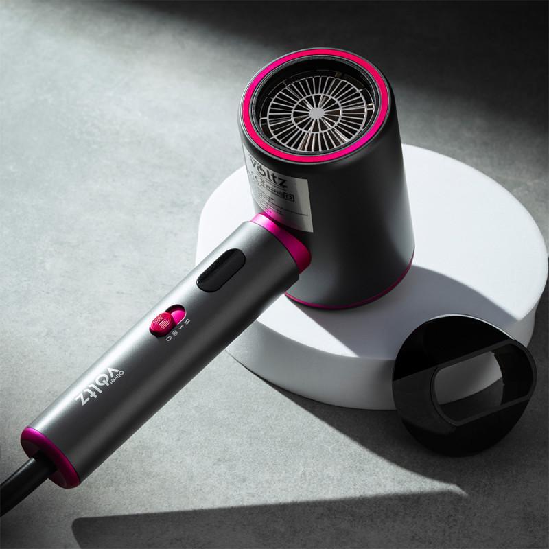 Сешоар Oliver Voltz OV51100R, 2200W, 3 степени, DC мотор, Студен въздух, LED индикатори, Сив/лилав