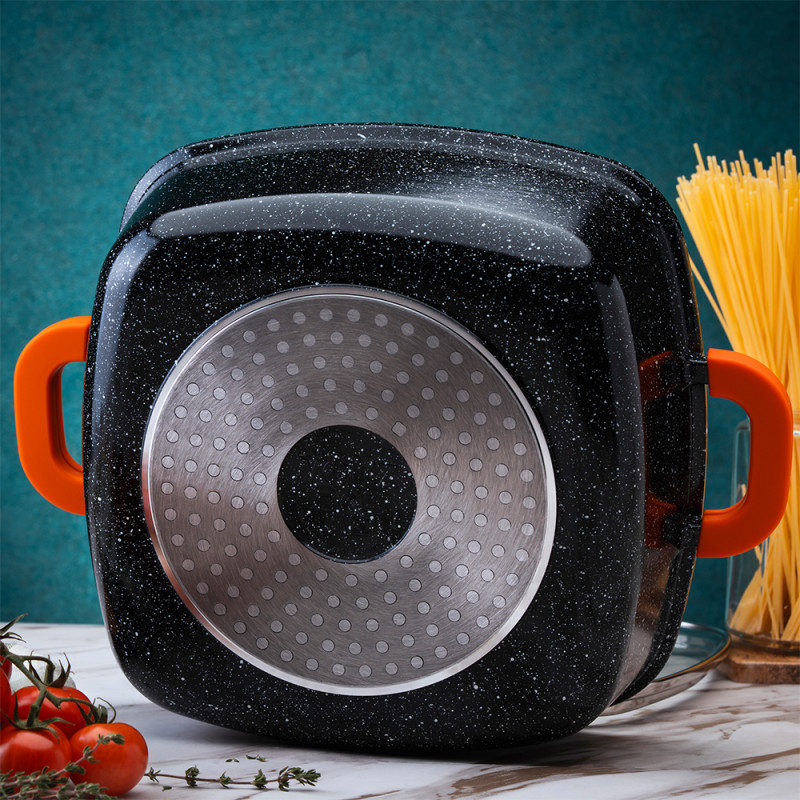 Съд за печене-ростер Oliver Voltz OV54323C26A, 26х11 см, 5.4 л, Стъклен капак, Мраморно покритие, Индукция, Черен