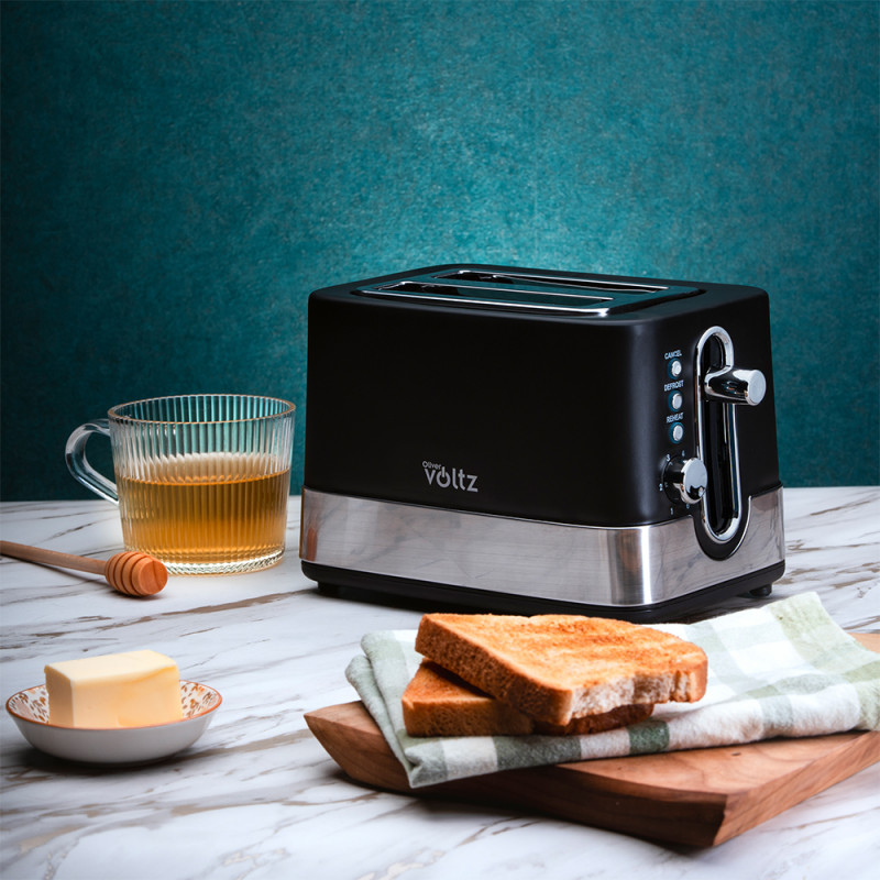Тостер за хляб Oliver Voltz OV51440I, 800W, 6 степени, Центриране, Тавичка за трохи, Черен/инокс