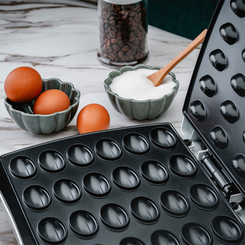 Уред за сладки орехчета Rosberg Premium RP51442E, 1200W, За 24 сладки, Незалепващи плочи, Бял