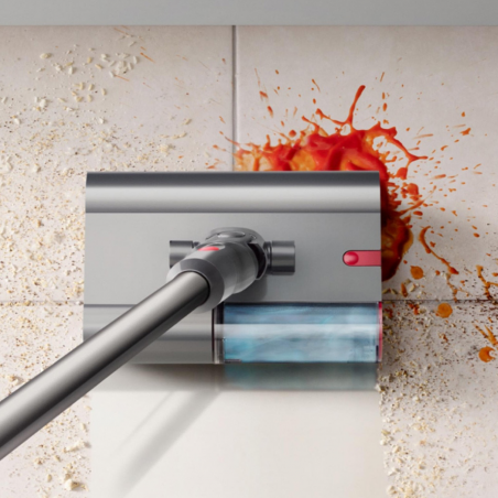 Вертикална прахосмукачка Dyson V12s Detect Slim Submarine 485350-01, 140AW, 0.35 л, 60 мин, Сухо/мокро, 3 режима, HEPA, Сензор за прах, Хигиенично изпразване, LCD с данни в реално време, Никел/жълт