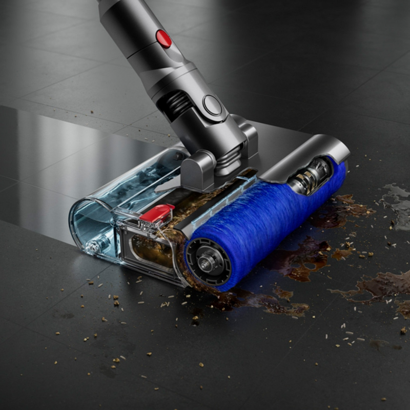 Вертикална прахосмукачка Dyson V12s Detect Slim Submarine 485350-01, 140AW, 0.35 л, 60 мин, Сухо/мокро, 3 режима, HEPA, Сензор за прах, Хигиенично изпразване, LCD с данни в реално време, Никел/жълт
