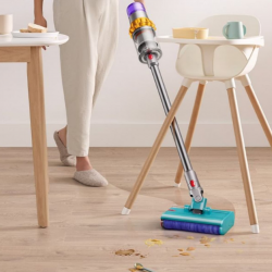 Вертикална прахосмукачка Dyson V12s Detect Slim Submarine 485350-01, 140AW, 0.35 л, 60 мин, Сухо/мокро, 3 режима, HEPA, Сензор за прах, Хигиенично изпразване, LCD с данни в реално време, Никел/жълт