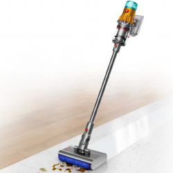 Вертикална прахосмукачка Dyson V12s Detect Slim Submarine 485350-01, 140AW, 0.35 л, 60 мин, Сухо/мокро, 3 режима, HEPA, Сензор за прах, Хигиенично изпразване, LCD с данни в реално време, Никел/жълт