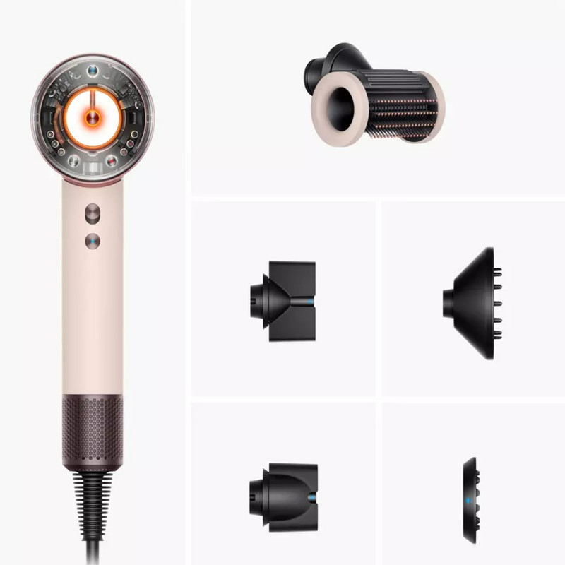 Сешоар Dyson HD16 Supersonic Nural Ceramic Pink/Rose Gold Straight+Wavy 113407-01, 1600W, 3 скорости, 4 температури, Отрицателни йони, 5 приставки, Предпазващ скалпа, Керамично розово/розово злато