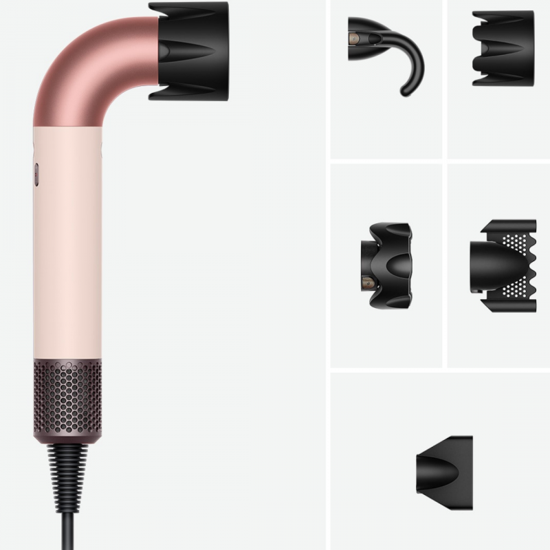Сешоар Dyson HD17 Supersonic r Ceramic Pink/Rose Gold Straight+Wavy 113332-01, 1700W, 4 интелигентни темп. настройки, 3 скорости, Йонизация, Разпознаване на приставки RFID, Защита на скалпа, Керамино розово/розово злато