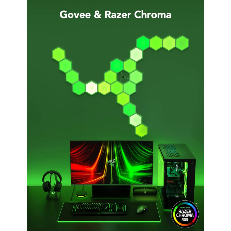 Комплект 10 бр Smart LED панели Govee Glide Hexa RGBIC H6061, Музикална синхронизация, Wi-Fi, Гласово управление, Бял