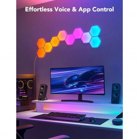 Комплект 10 бр Smart LED панели Govee Glide Hexa RGBIC H6061, Музикална синхронизация, Wi-Fi, Гласово управление, Бял