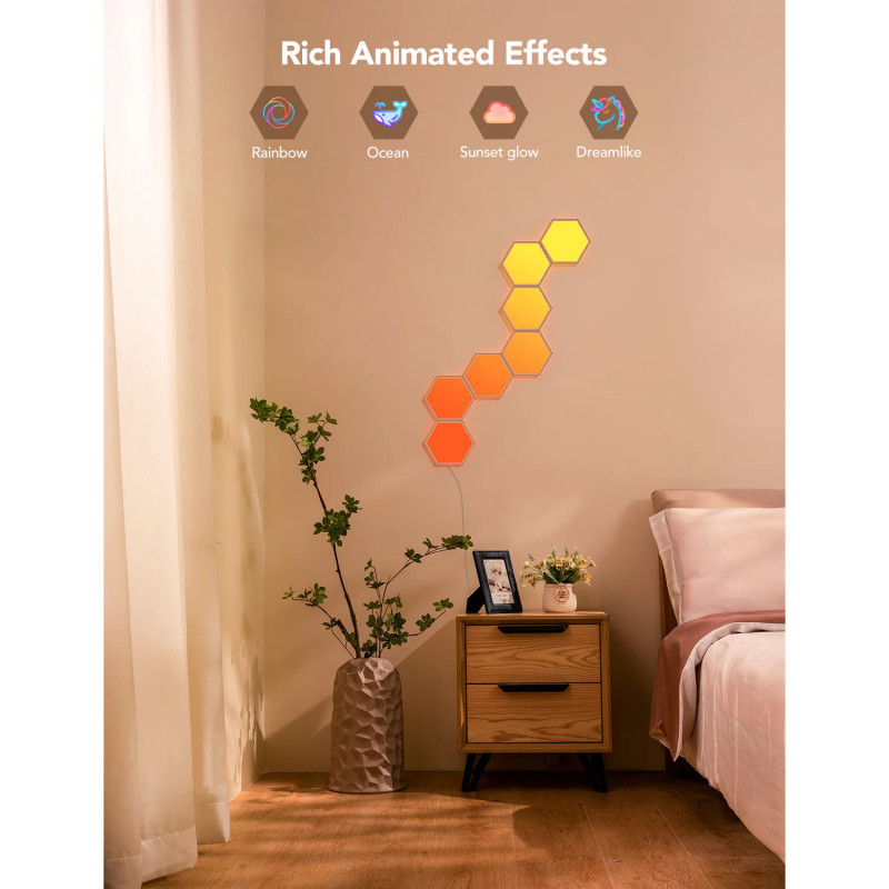 Комплект 10 бр Smart LED панели Govee Glide Hexa RGBIC H6061, Музикална синхронизация, Wi-Fi, Гласово управление, Бял