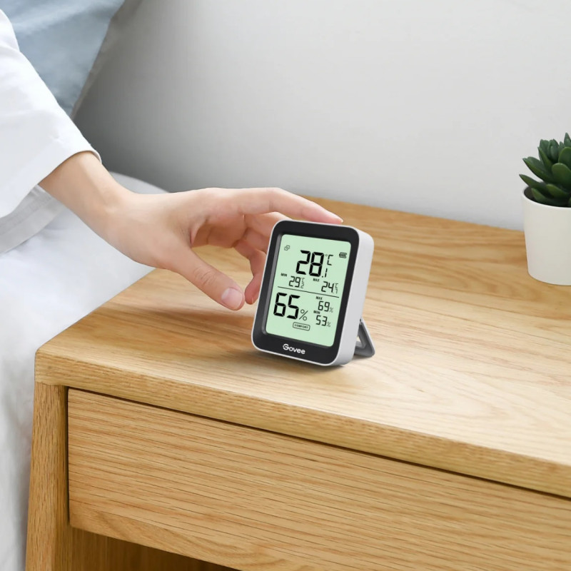 Стаен термометър и хигрометър Govee H5075, Bluetooth, Индикатор за томплинен комфорт, LCD дисплей, Бял