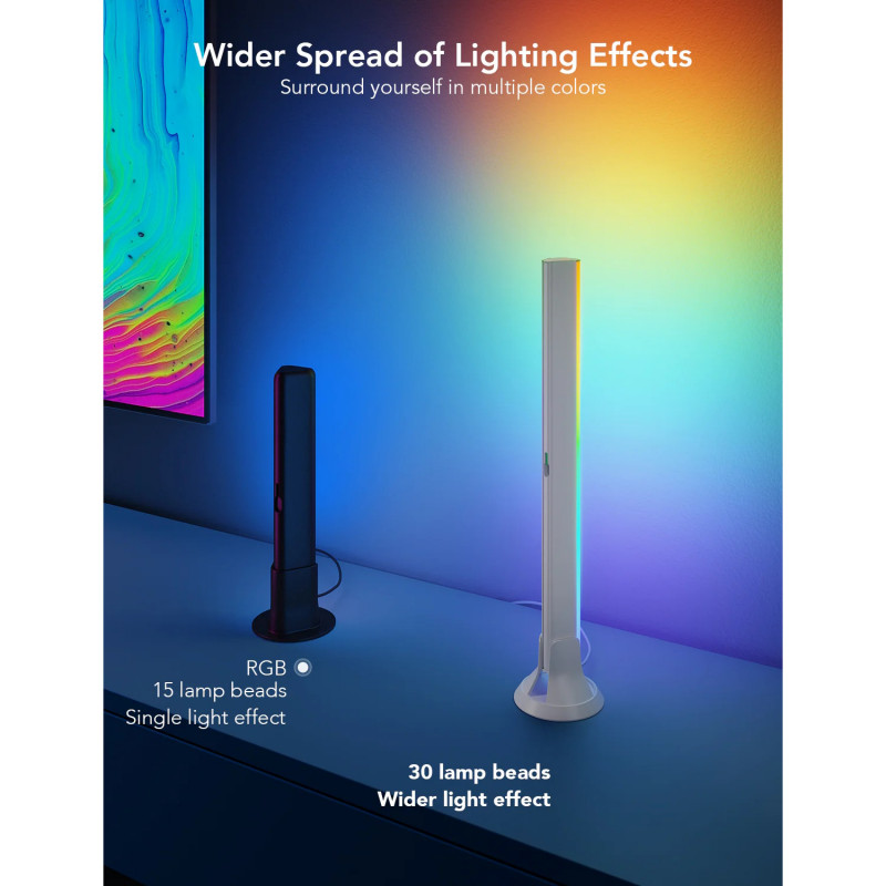 Комплект 2 Smart LED лампи за телевизор Govee H6046 RGBIC, 24W, Адресируеми цветни сегменти, Wi-Fi, Bluetooth, Govee Home, Черен