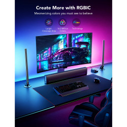 Комплект 2 Smart LED гейминг лампи Govee RGBIC H6047, 24W, Адресируеми цветни сегменти, Wi-Fi, Bluetooth, Govee Home, Черен