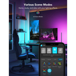 Комплект 2 Smart LED гейминг лампи Govee RGBIC H6047, 24W, Адресируеми цветни сегменти, Wi-Fi, Bluetooth, Govee Home, Черен