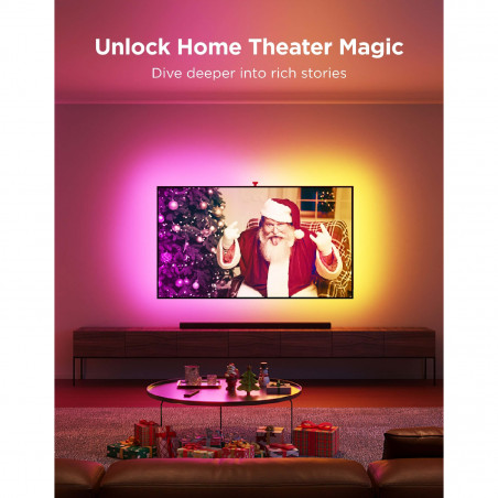 Smart LED лента за телевизор Govee Envisual T2 RGBIC H605C, 36W, Адресируеми цветни сегменти, Wi-Fi, Bluetooth, До 65" TV, Цветова синхронизация, Гласово управление, Черен