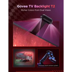 Smart LED лента за телевизор Govee Envisual T2 RGBIC H605C, 36W, Адресируеми цветни сегменти, Wi-Fi, Bluetooth, До 65" TV, Цветова синхронизация, Гласово управление, Черен