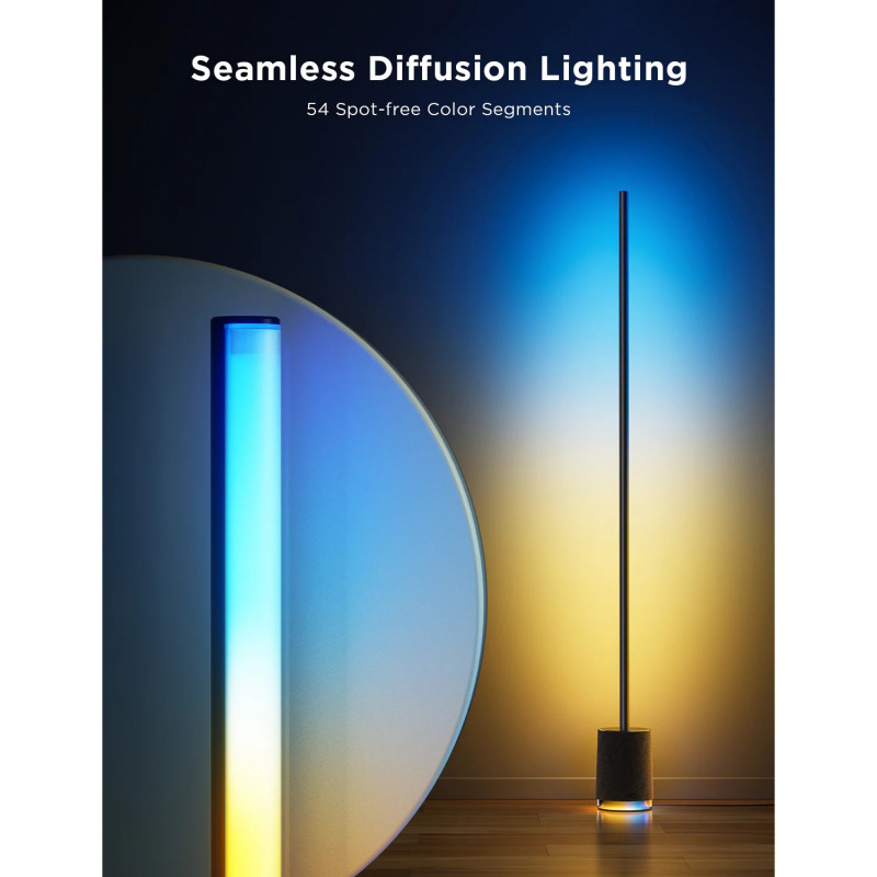 Подова Smart LED лампа Govee Floor Lamp Pro RGBICWW H6079, 170 см, 48W, 2100 lm, 6500K, Wi-Fi, Bluetooth, Govee Home, Черен