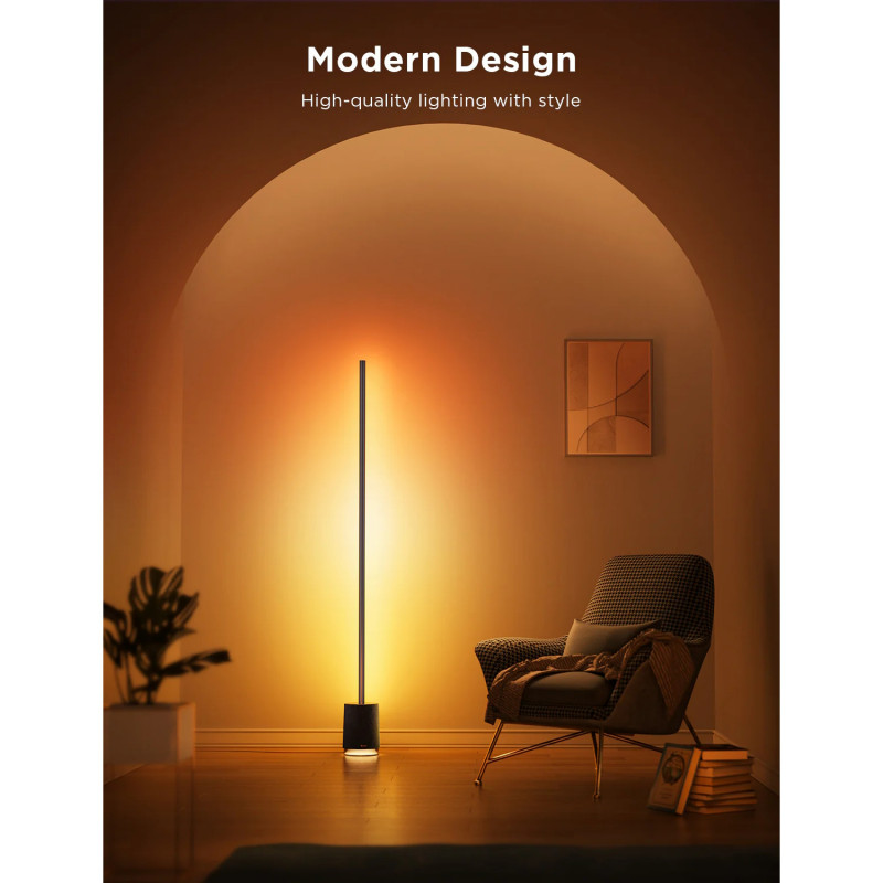 Подова Smart LED лампа Govee Floor Lamp Pro RGBICWW H6079, 170 см, 48W, 2100 lm, 6500K, Wi-Fi, Bluetooth, Govee Home, Черен